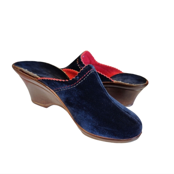 VTG Made in Germany Rohde Blue Suede Mules/Wedges Size Eur 39/US 8 - Picture 5 of 15